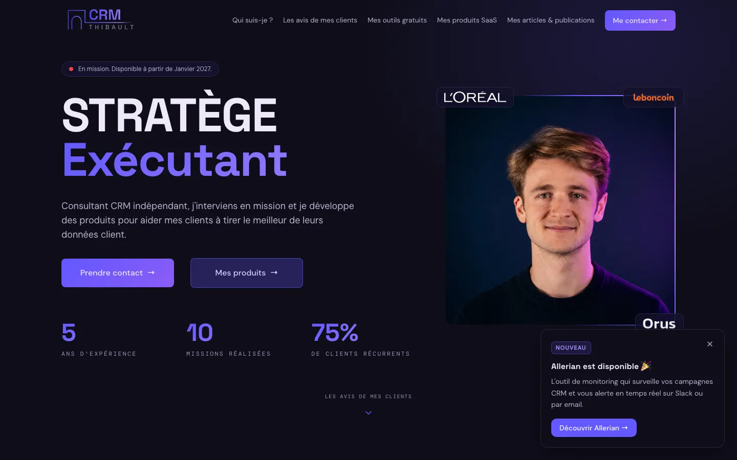 パリのフリーランスCRMコンサルタントGuillaume Thibaultのサイトのトップページ