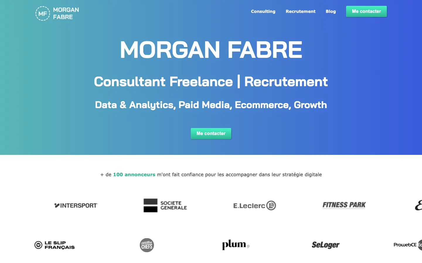 パリ近郊のフリーランスのウェブ解析コンサルタントMorgan Fabreのサイトのトップページ