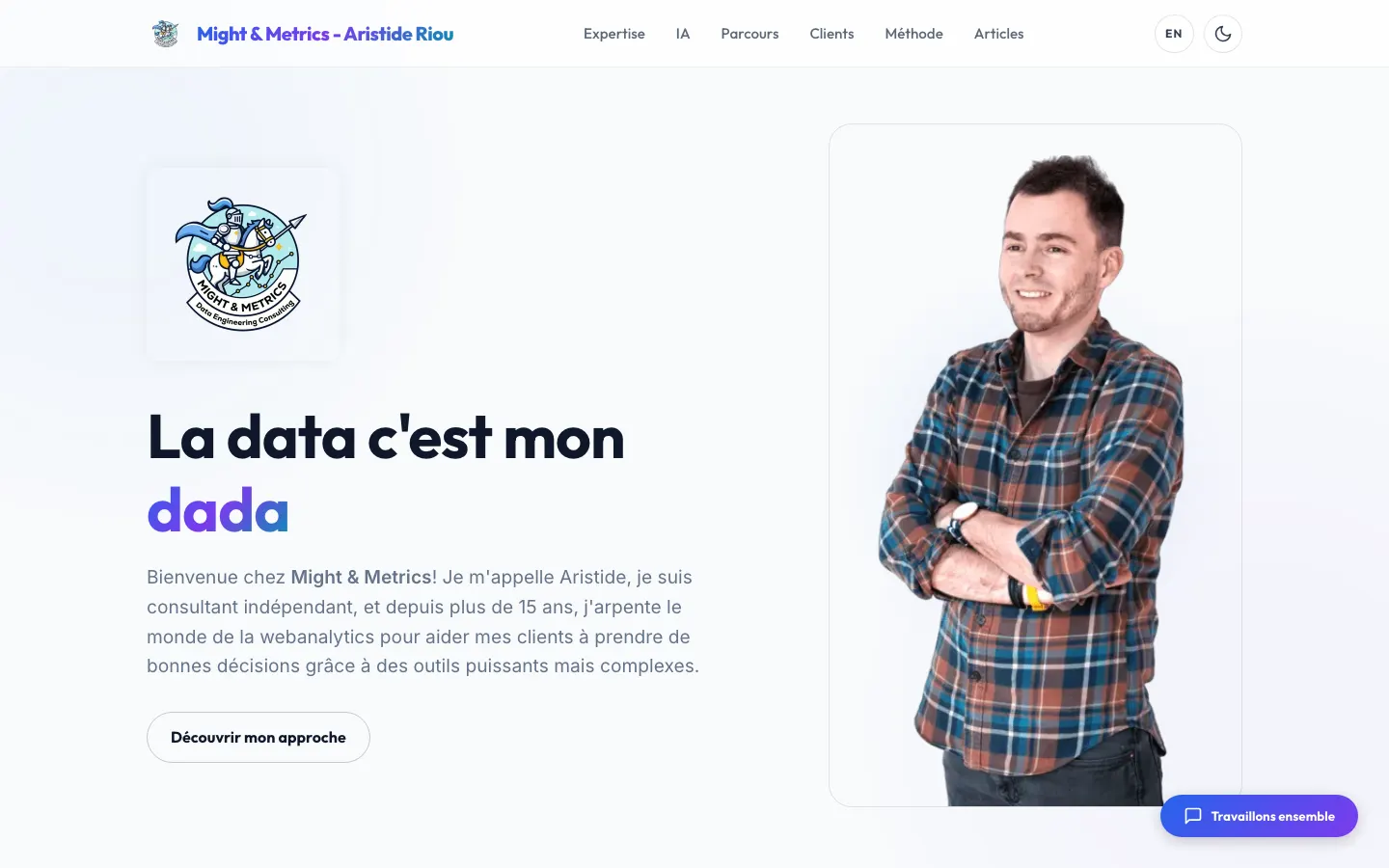 独立系のウェブ解析コンサルタントAristide RiouのサイトMight and Metricsのトップページ