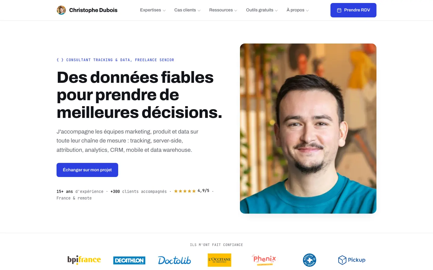 フリーランスのトラッキング・データコンサルタントChristophe Duboisのサイトのトップページ