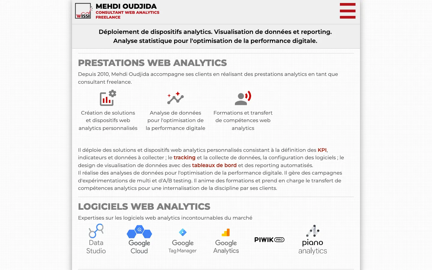 リヨンのフリーランスのウェブ解析コンサルタントMehdi OudjidaのサイトWissiのトップページ