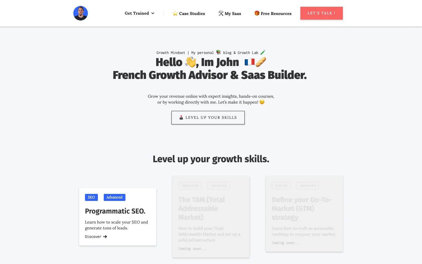 growth advisorのJonathan MaurinのサイトGrowth Mindsetのトップページ
