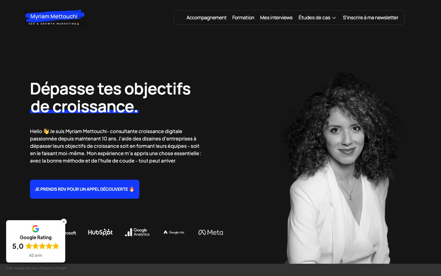 デジタルグロースコンサルタントMyriam Mettouchiのサイトのトップページ