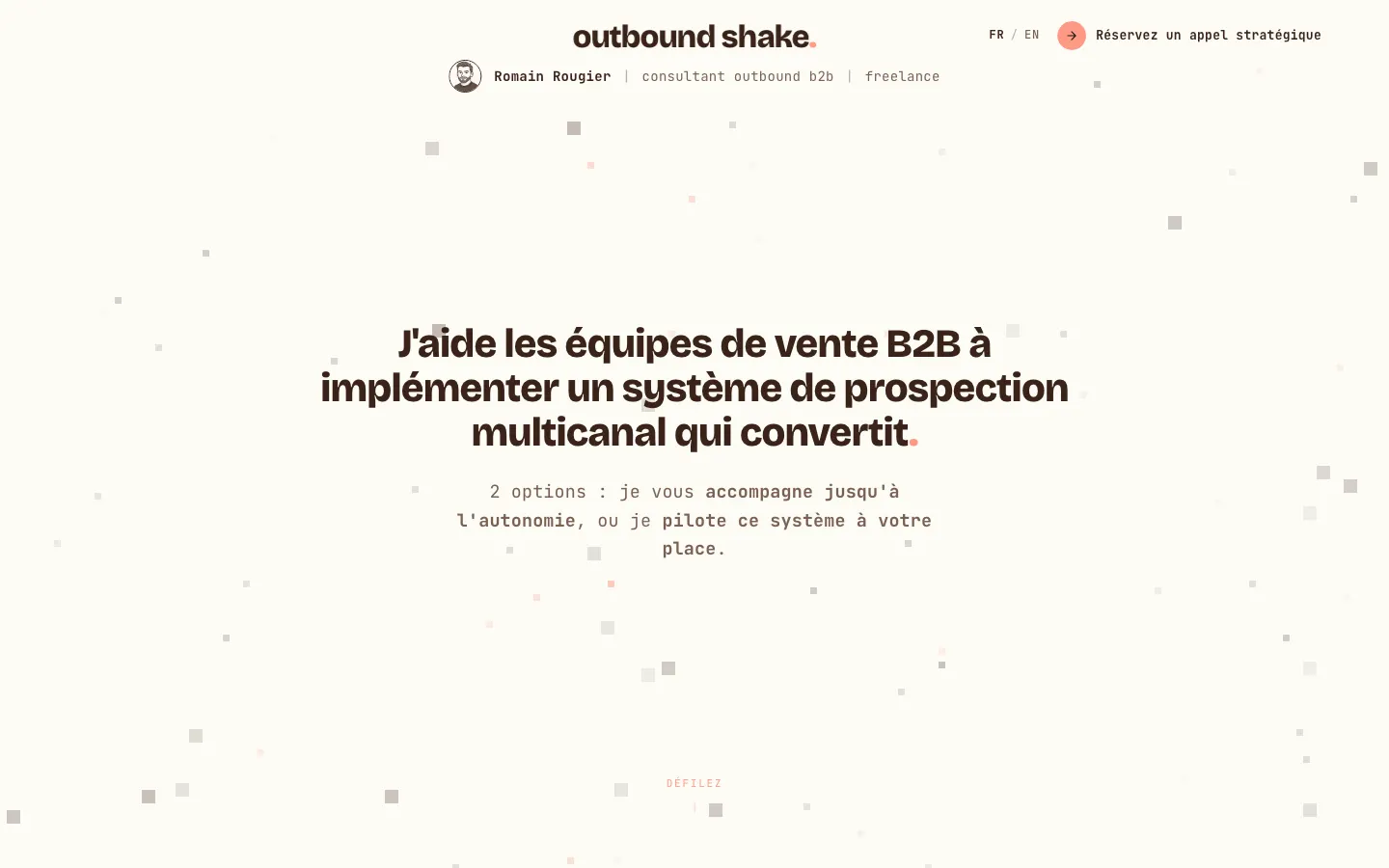 B2BアウトバウンドコンサルタントRomain Rougierのサイトoutbound shakeのトップページ