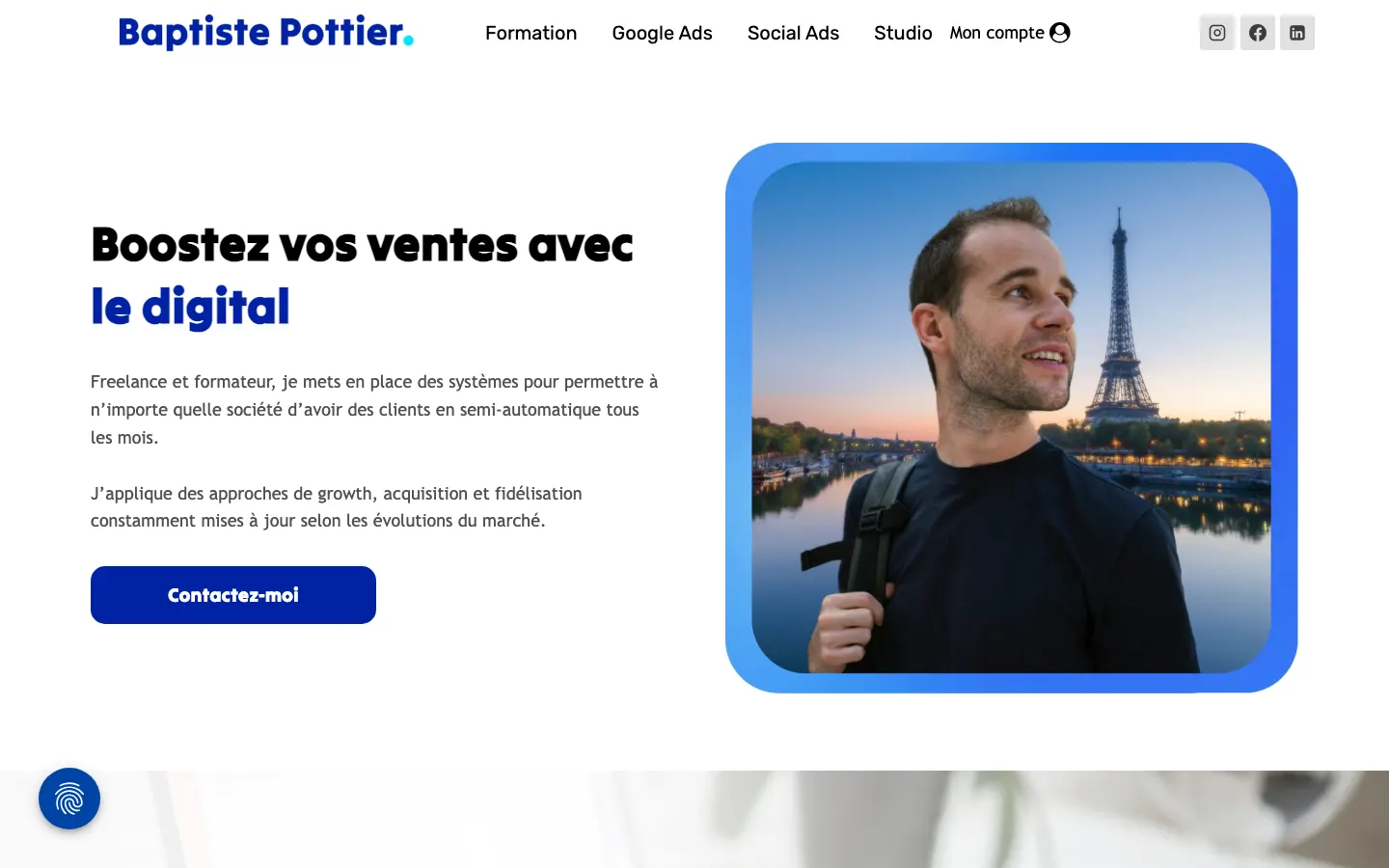 オンライン広告によるリード獲得を手がけるフリーランスBaptiste Pottierのサイトのトップページ