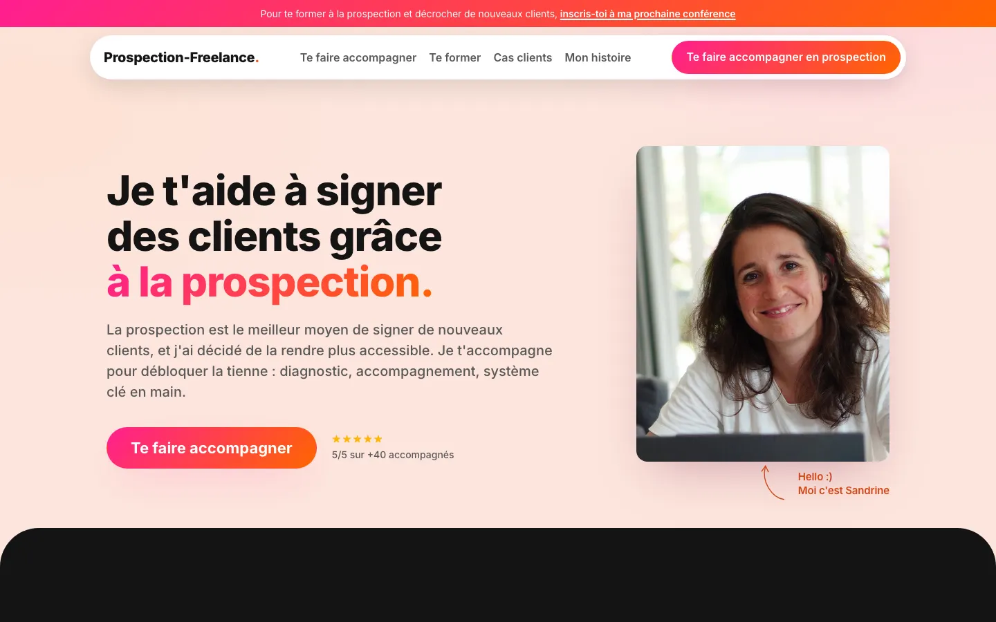フリーランス向け新規開拓コーチSandrine CalameのサイトProspection Freelanceのトップページ