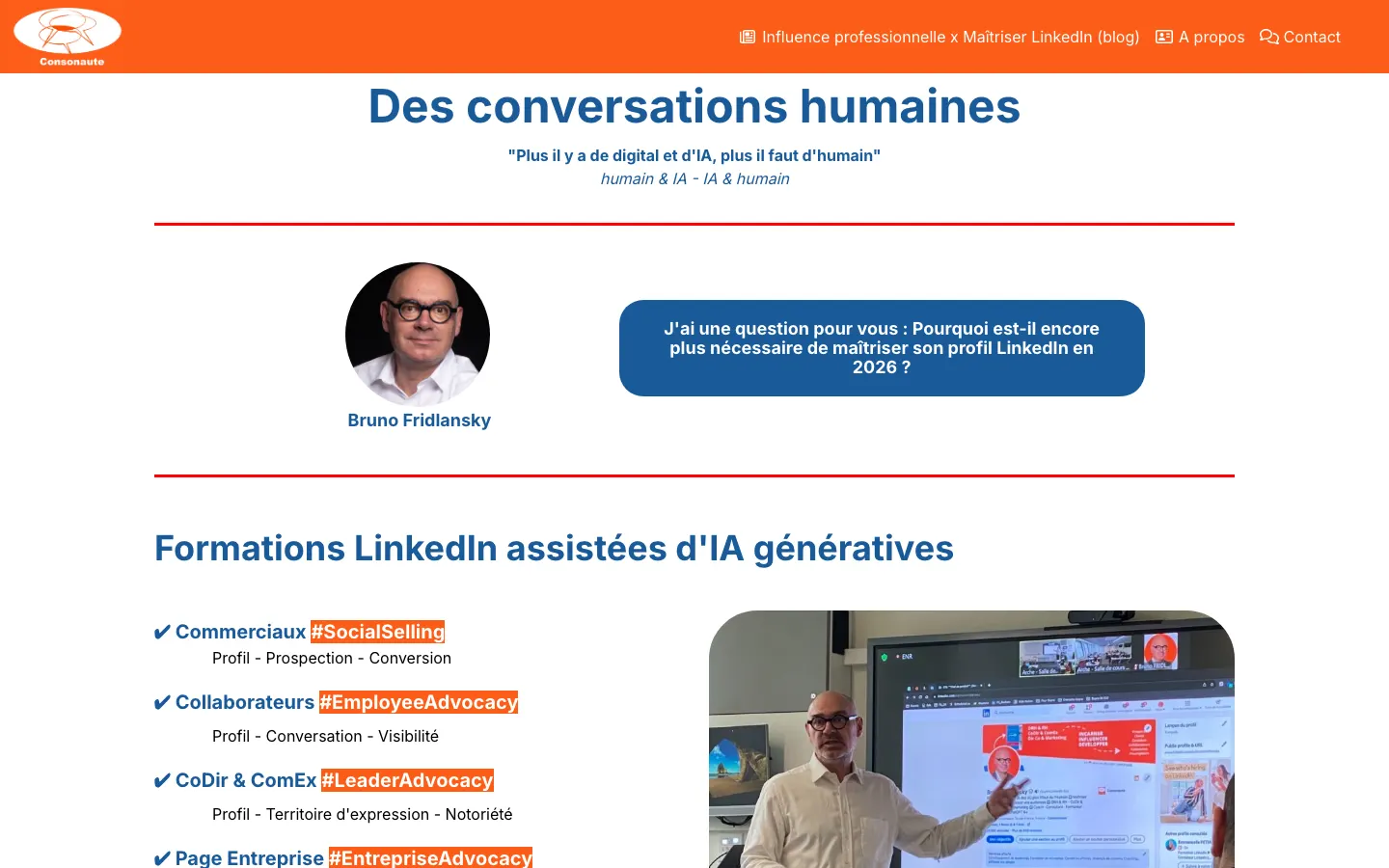 LinkedIn・ソーシャルセリングのコンサルタント兼講師Bruno FridlanskyのサイトConsonauteのトップページ