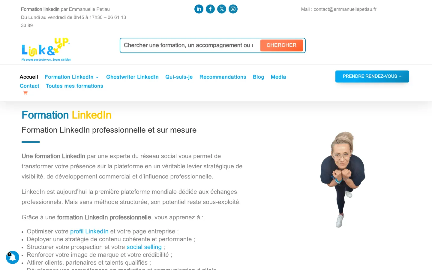 パリのLinkedIn講師兼コーチEmmanuelle Petiauのサイトのトップページ