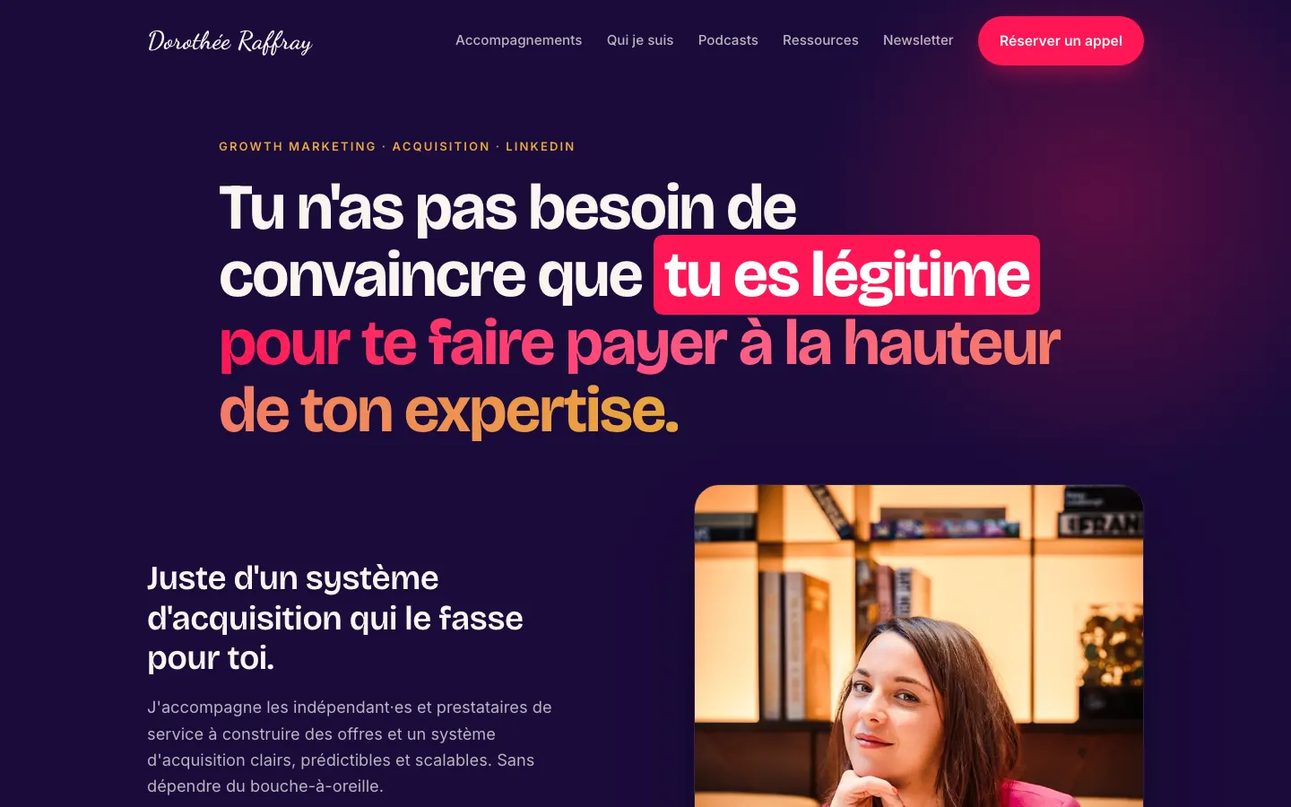 パリのグロース・LinkedIn集客コンサルタントDorothée Raffrayのサイトのトップページ