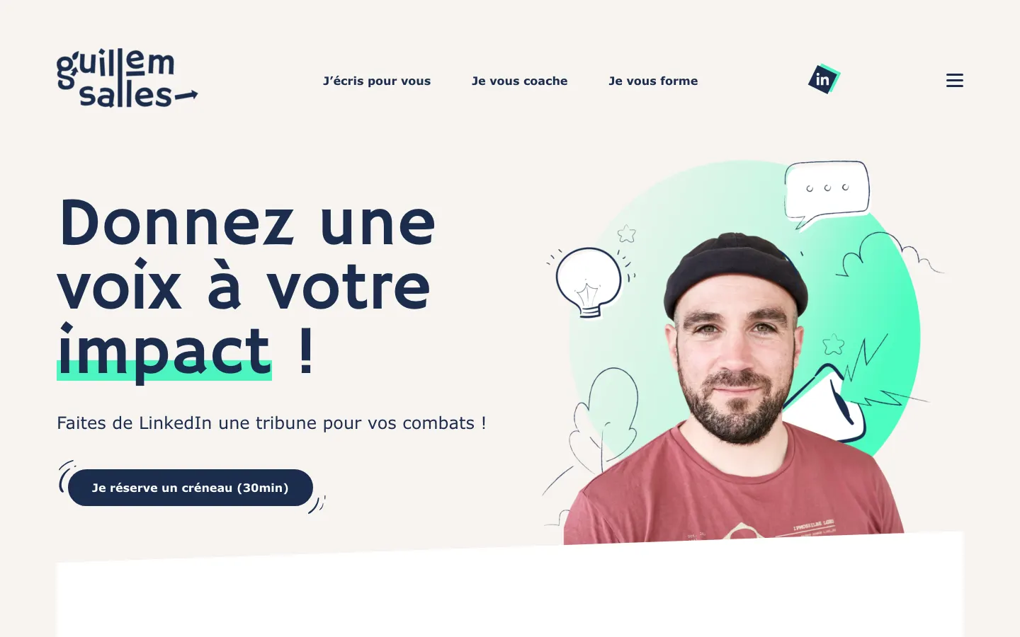 インパクト企業向けのLinkedIn講師兼ゴーストライターGuillem Sallesのサイトのトップページ