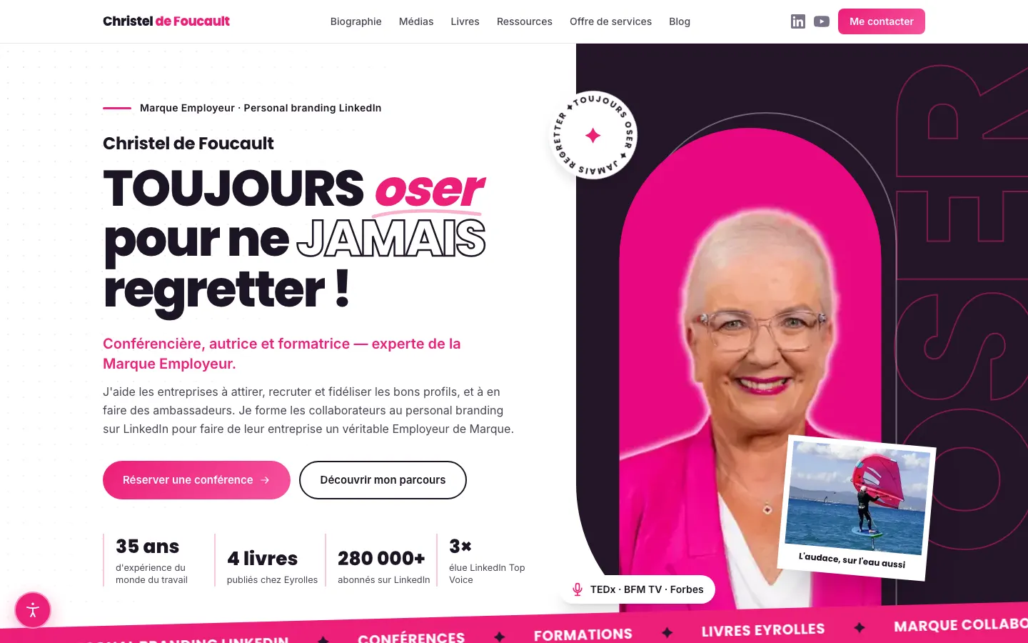 LinkedInでのパーソナルブランディングを扱う講演者兼講師Christel de Foucaultのサイトのトップページ