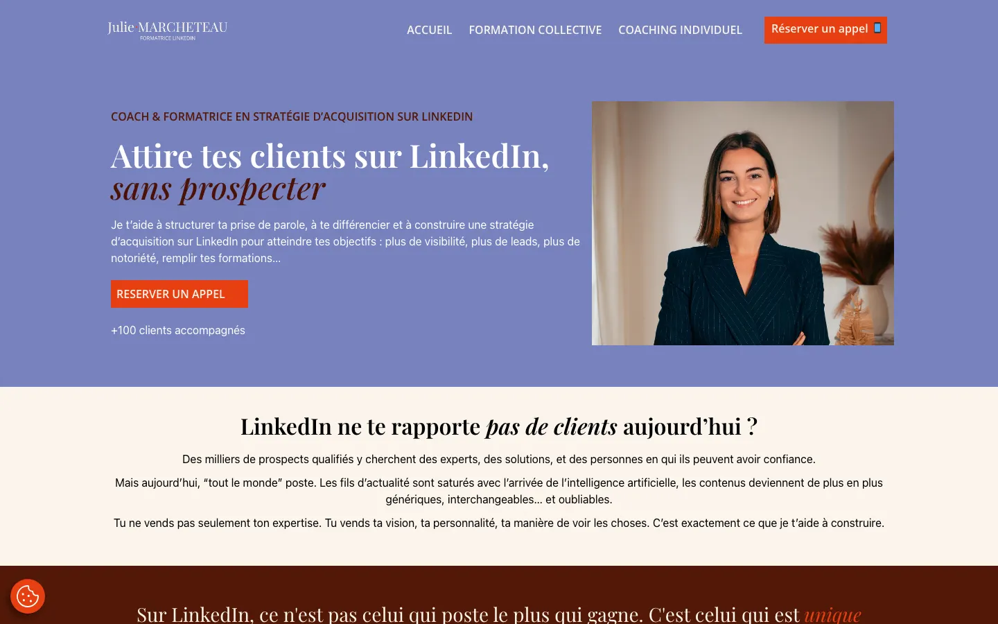 独立事業者向けのLinkedInコーチ兼講師Julie Marcheteauのサイトのトップページ