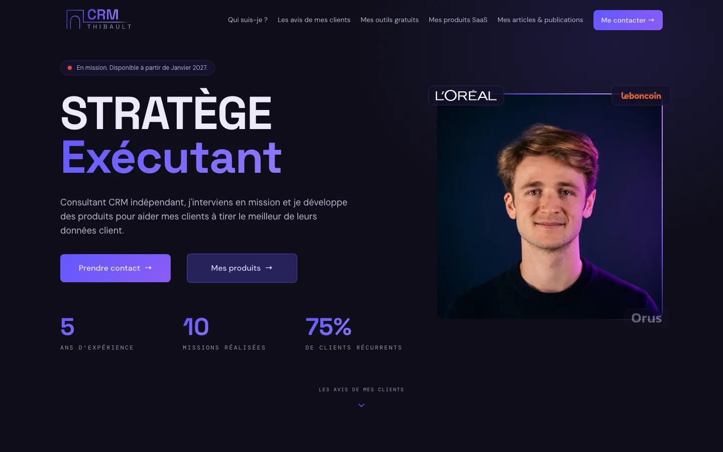 Guillaume ThibaultのサイトCRM Thibaultのトップページ。パリのフリーランスのCRMコンサルタント