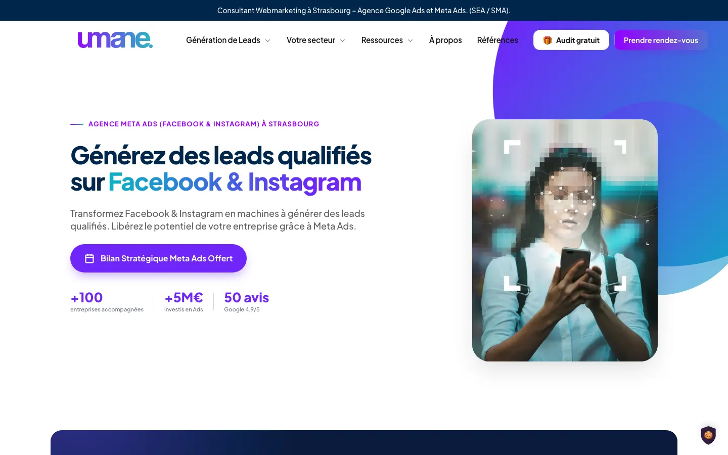 ストラスブールのGoogle Ads・Meta AdsコンサルタントVincent LedigのサイトUmaneのMeta広告ページ