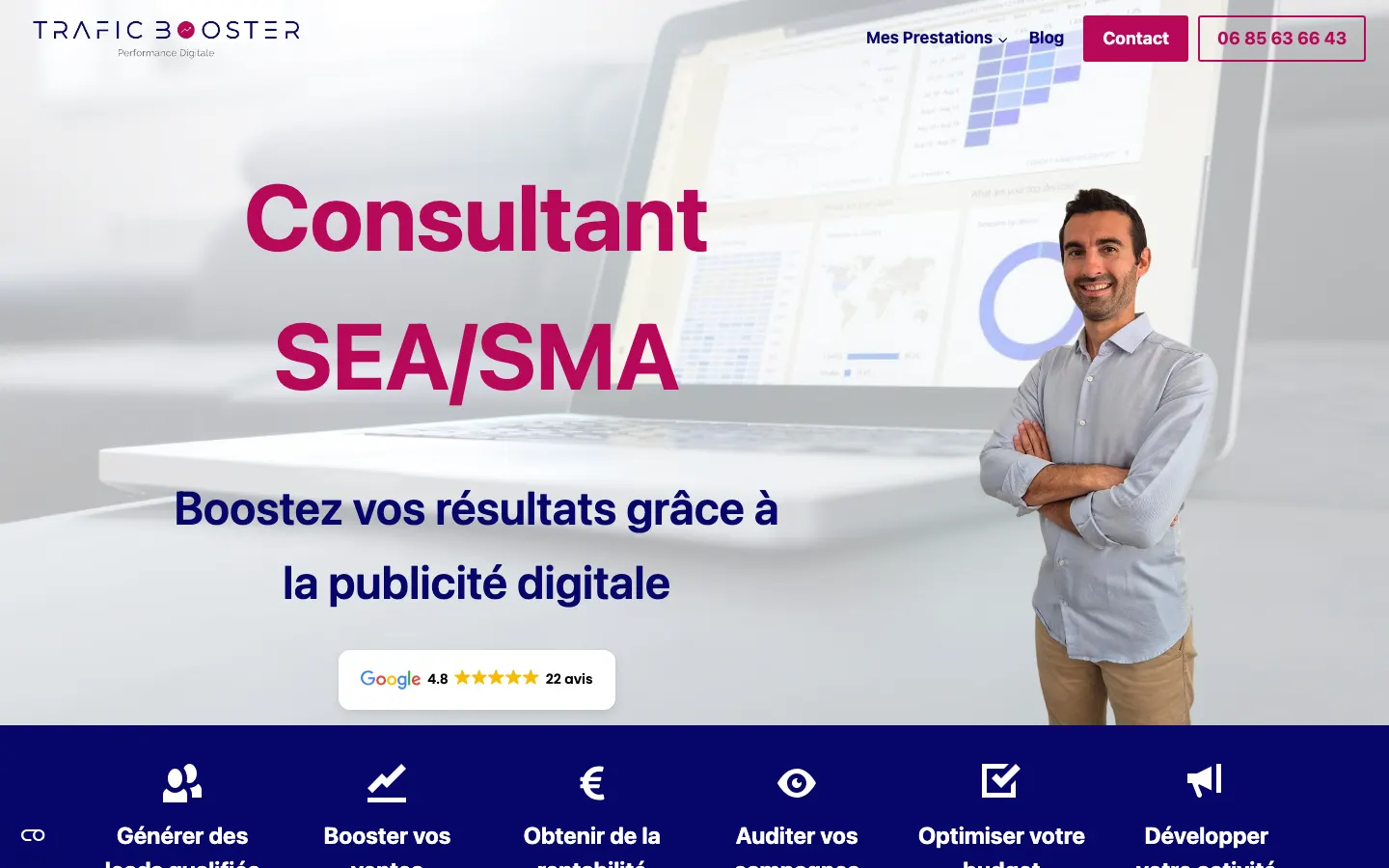 ペサックのSEA・Meta広告コンサルタントSébastien SiméonのサイトTraficboosterのトップページ