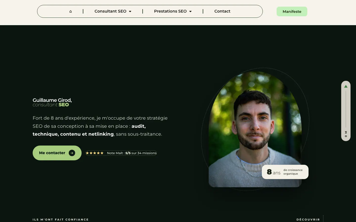 フリーランスのSEO・被リンク獲得コンサルタントGuillaume Girodのサイトのトップページ