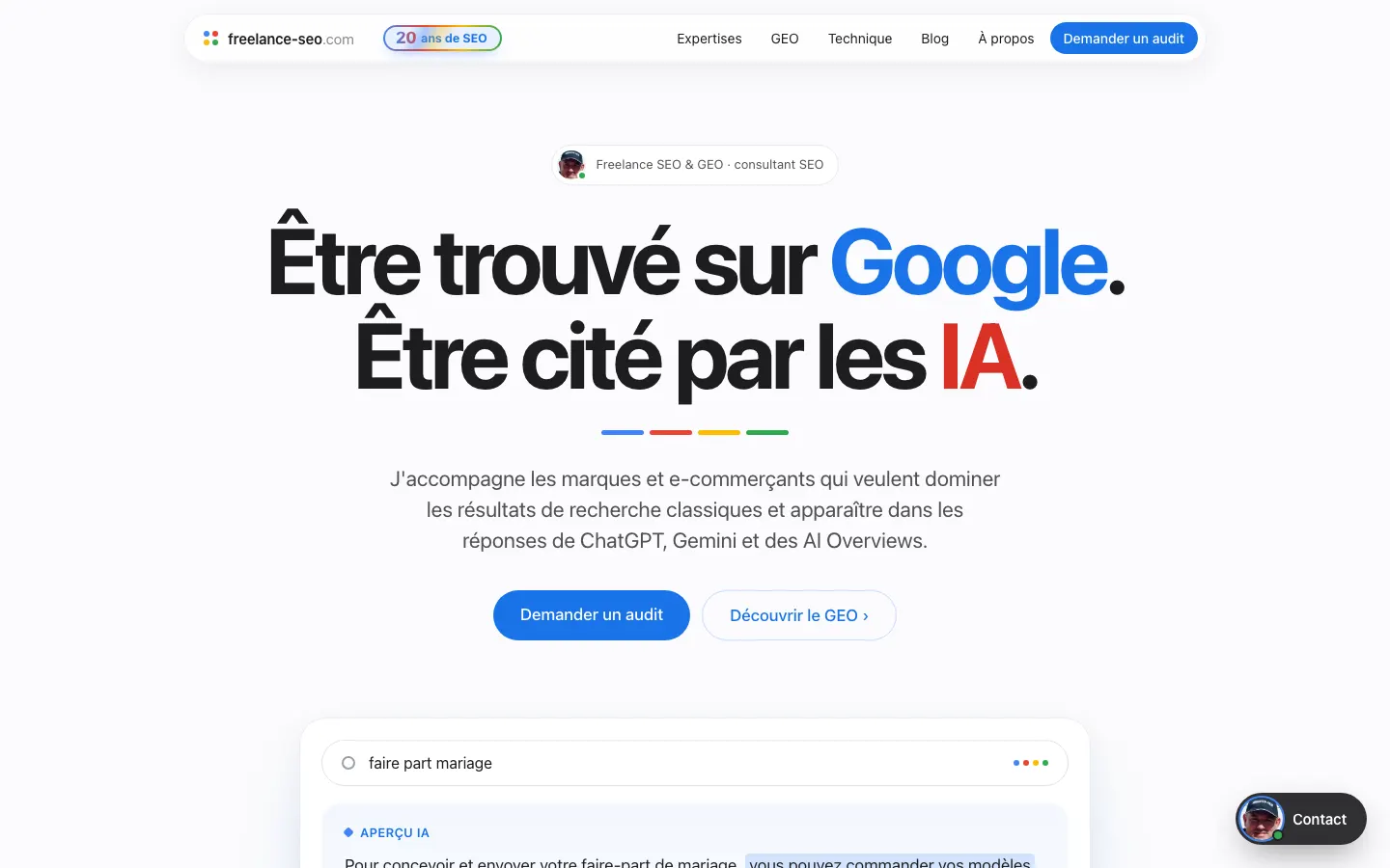 独立系SEO・GEOコンサルタントLaurent Bousquetのサイトfreelance-seo.comのトップページ