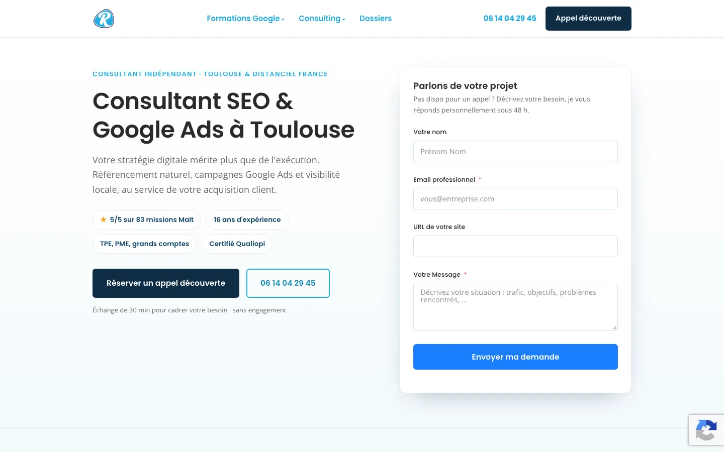トゥールーズのSEO・Google AdsコンサルタントRémi Brandiniのサイトのトップページ