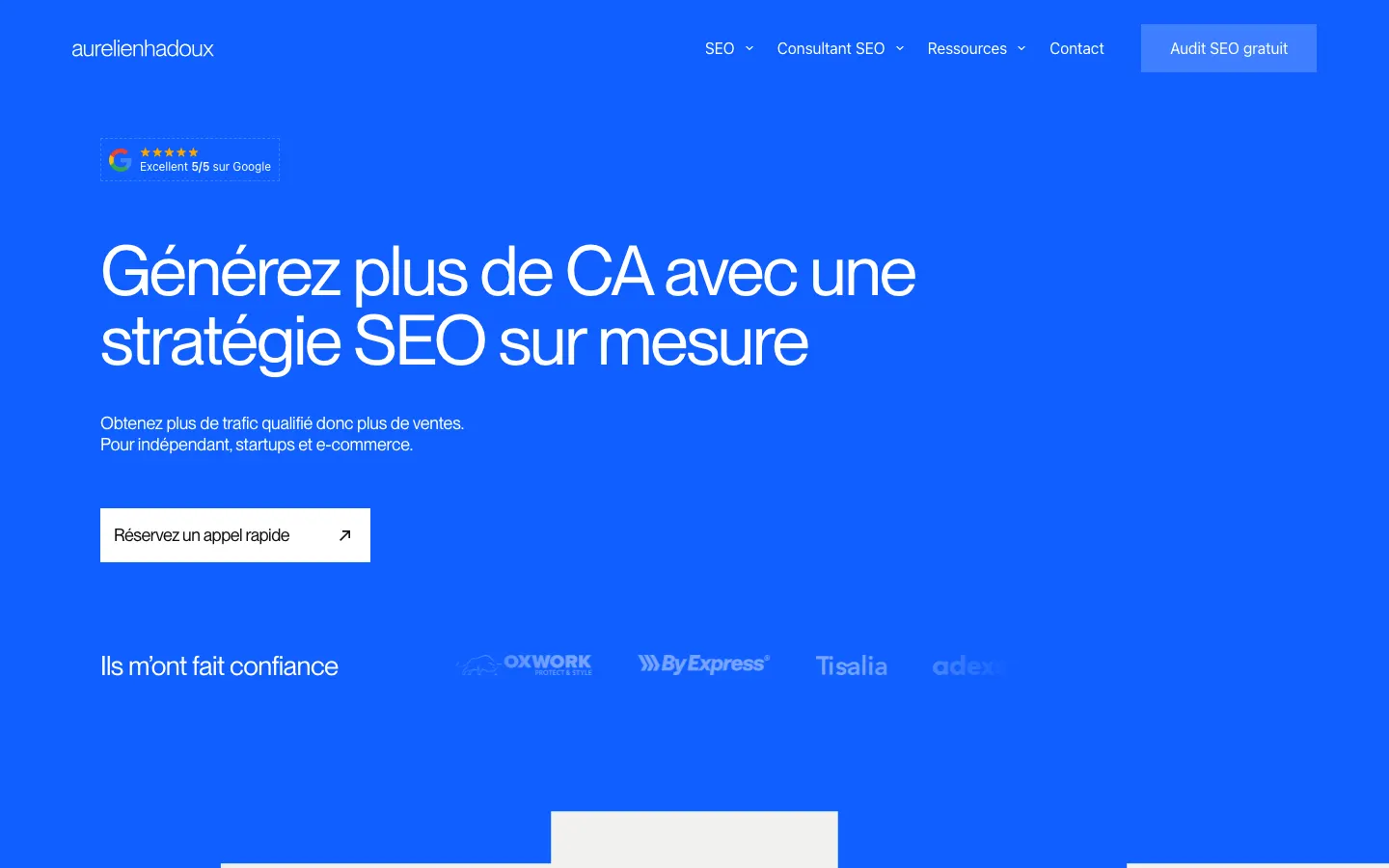 パリのフリーランスSEO・被リンク獲得コンサルタントAurélien Hadouxのサイトのトップページ