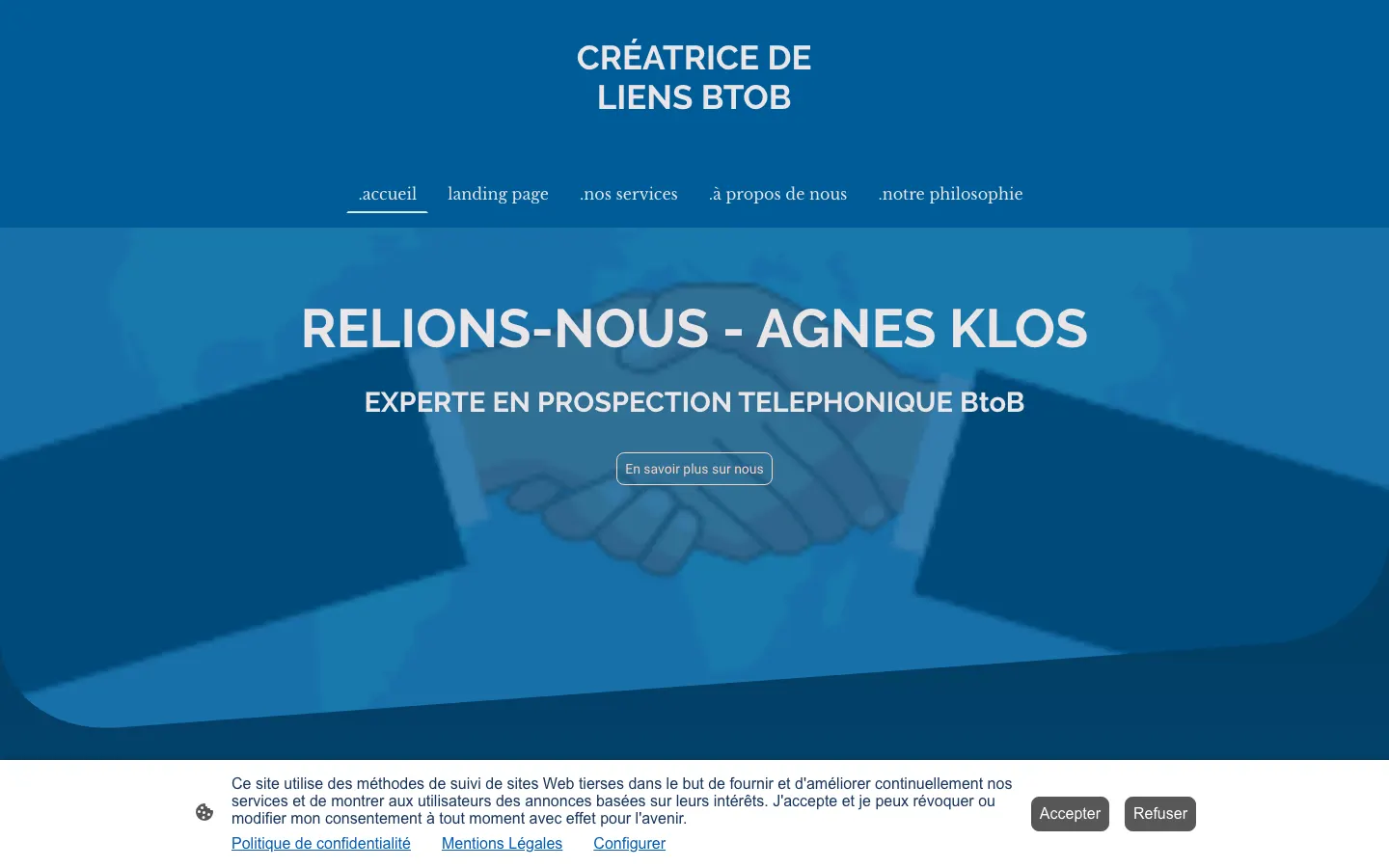ストラスブールでB2Bの電話営業を手がけるAgnès KlosのサイトRelions-Nousのトップページ