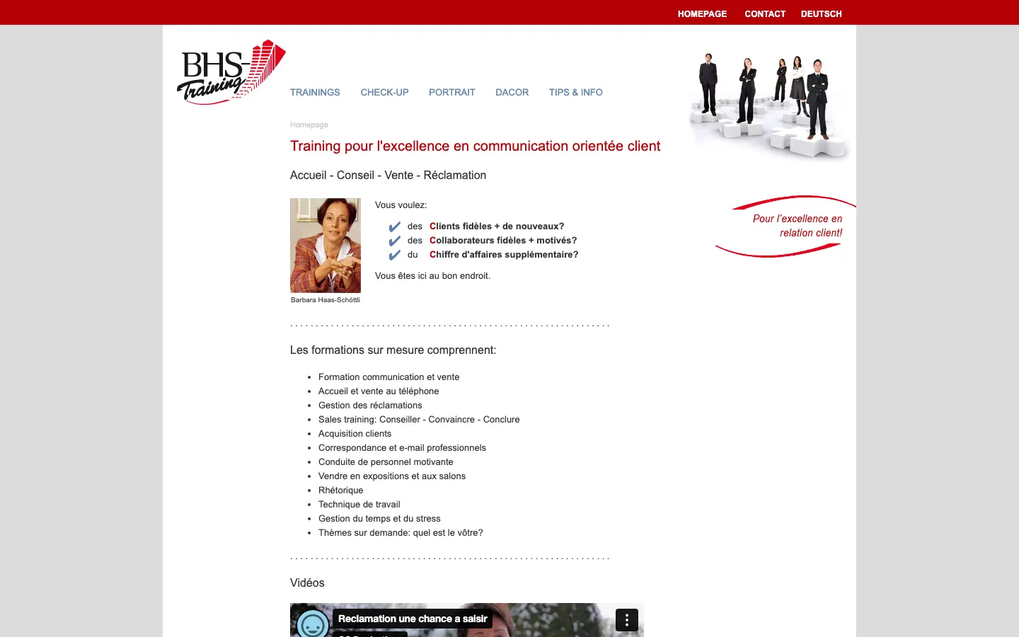 電話販売の研修を行うBarbara Haas-SchöttliのサイトBHS Trainingのトップページ