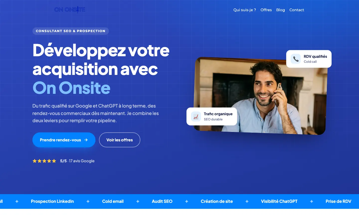 SEOと新規開拓のコンサルタントPaul CharbitのサイトOn Onsiteのトップページ