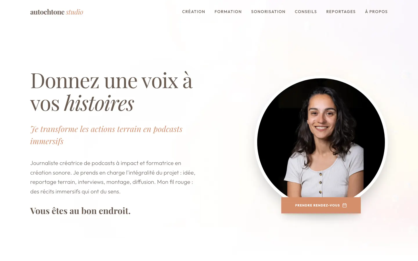 ジャーナリストでポッドキャスト制作者のMaud CalvesのサイトAutochtone Studioのトップページ
