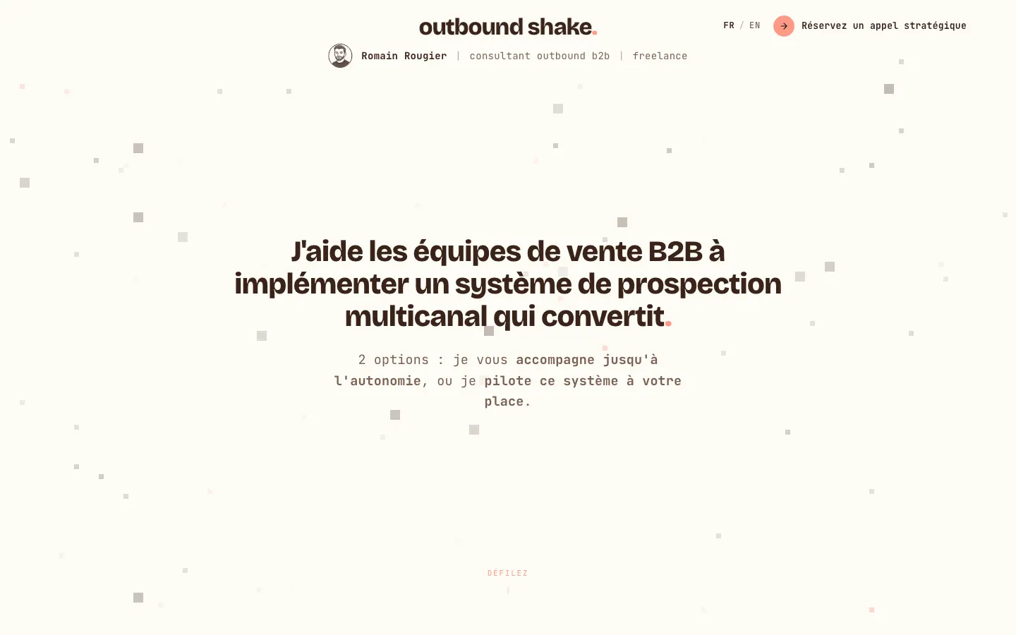 B2Bのアウトバウンド・コールドメールのコンサルタントRomain Rougierのサイトoutbound shakeのトップページ