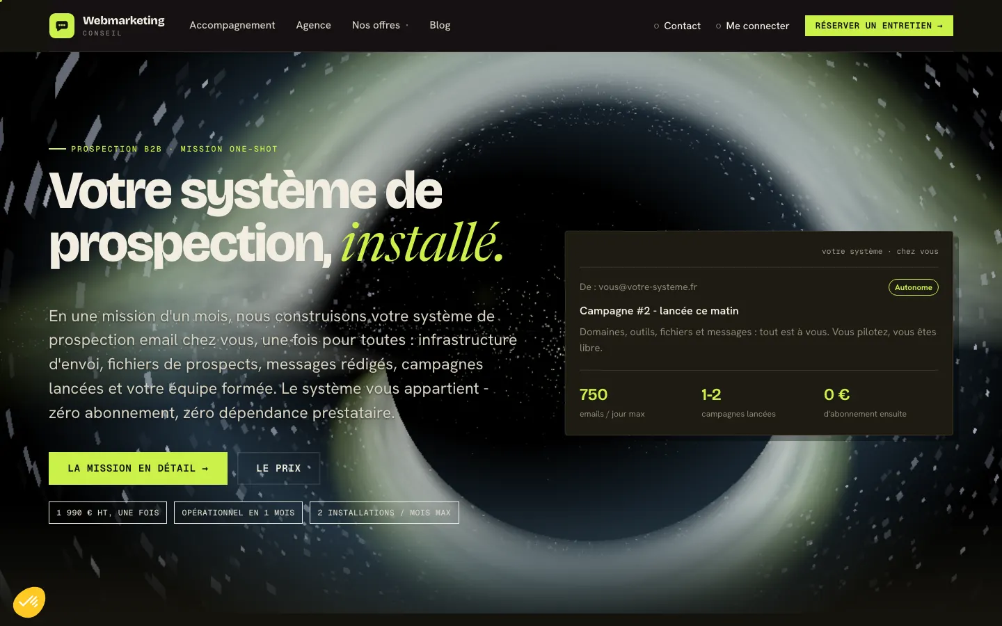 Webmarketing Conseilのサイトに掲載されたRudy Viardのコールドメールのサービスページ