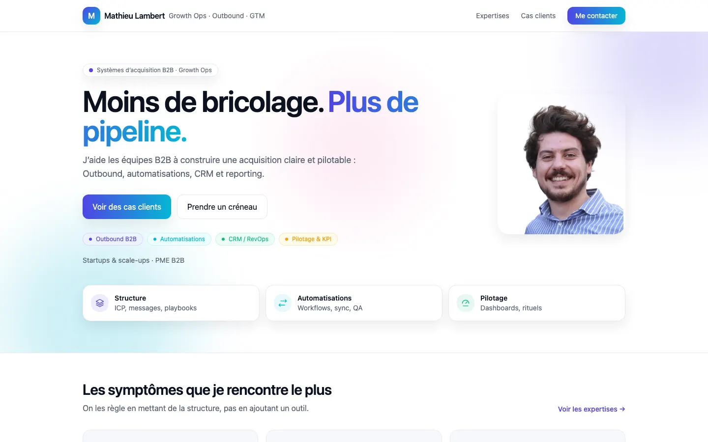グロースオプスとB2BアウトバウンドのコンサルタントMathieu Lambertのサイトのトップページ