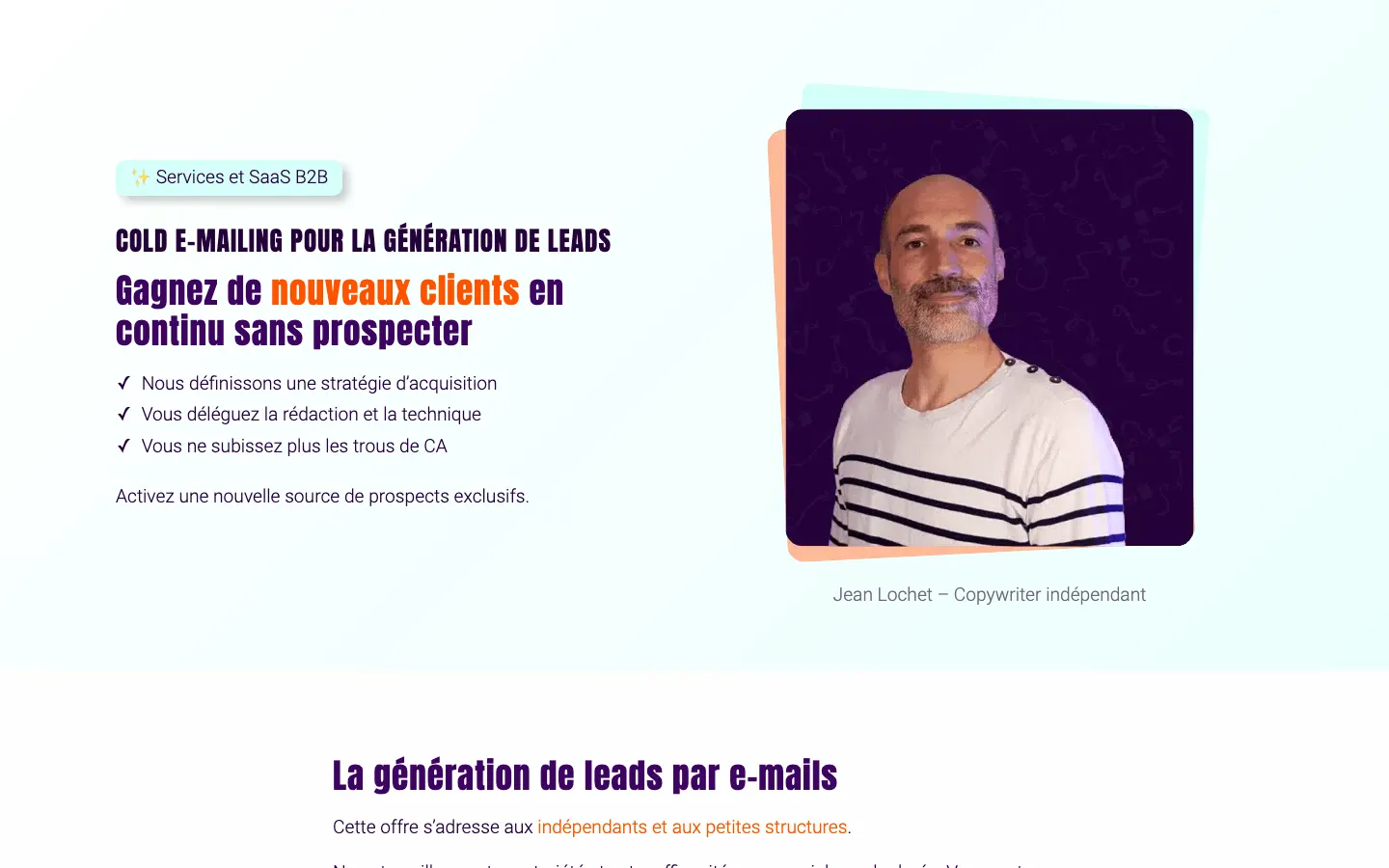 リヨンの独立系コピーライターJean Lochetによるコールドメールでのリード獲得のサービスページ
