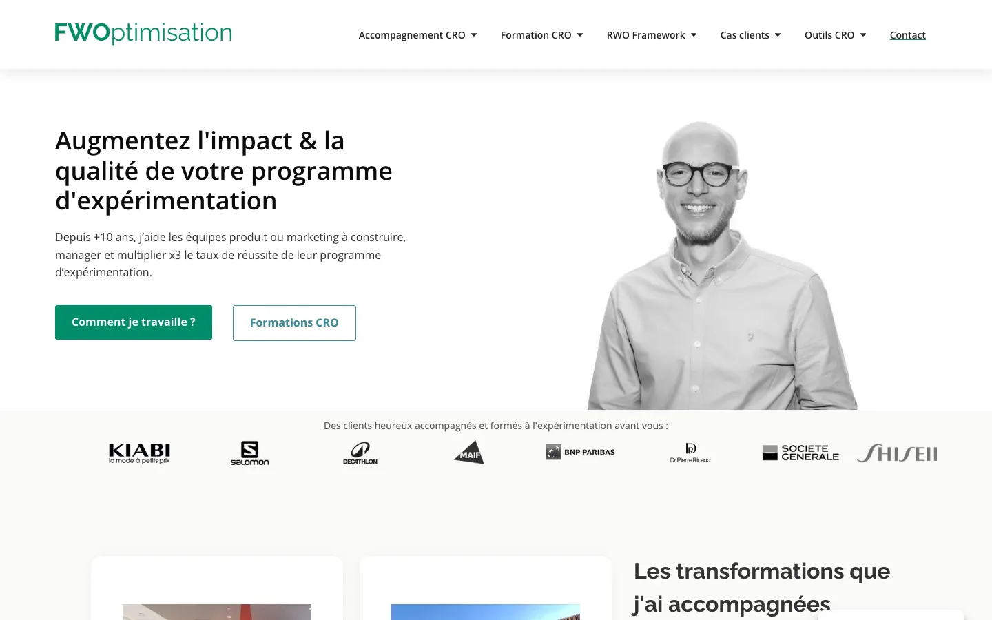 実験とCROのコンサルタントMathieu FauveauxのサイトFWOptimisationのトップページ