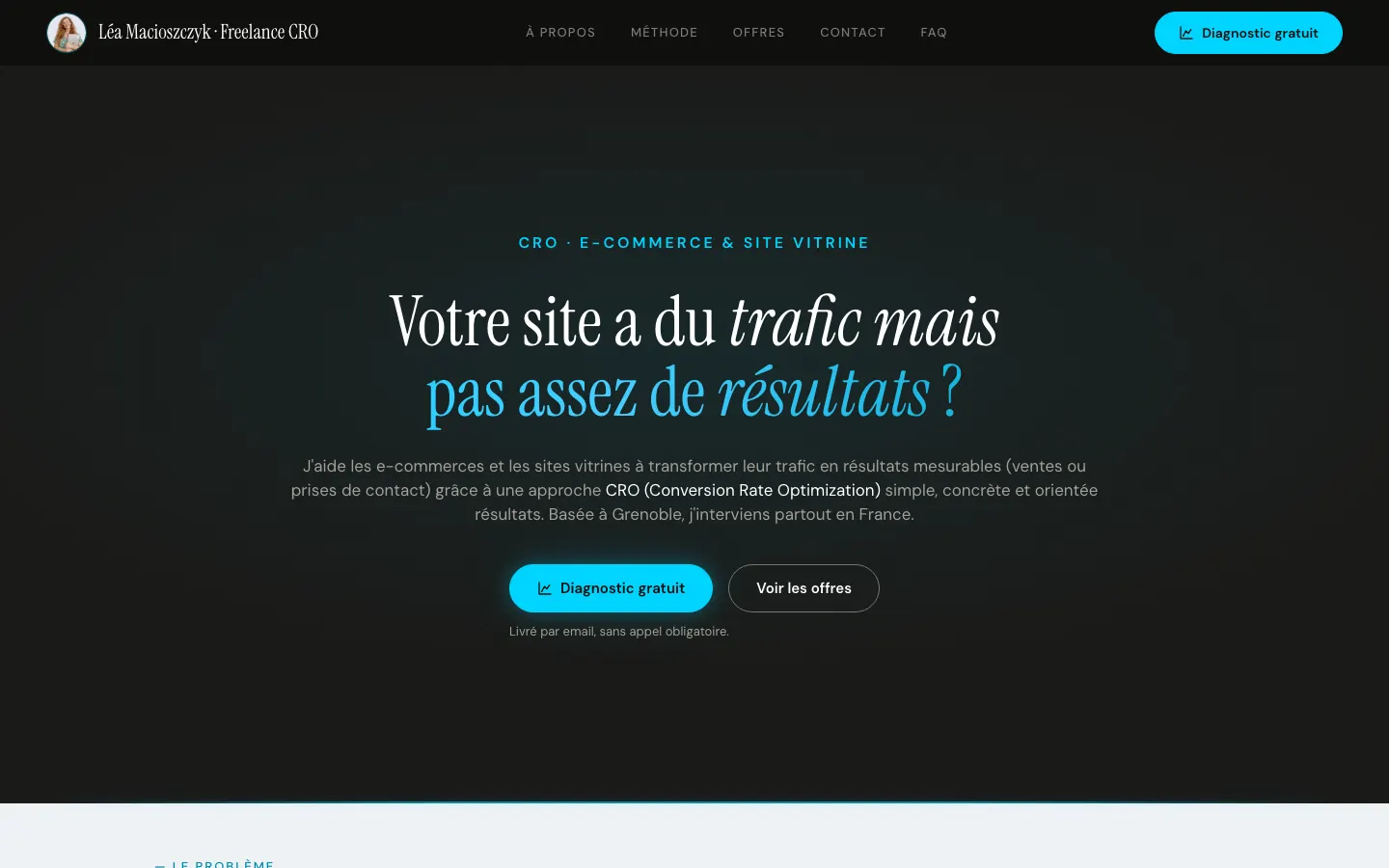 グルノーブルのCROコンサルタントLéa Macioszczykのサイトのトップページ