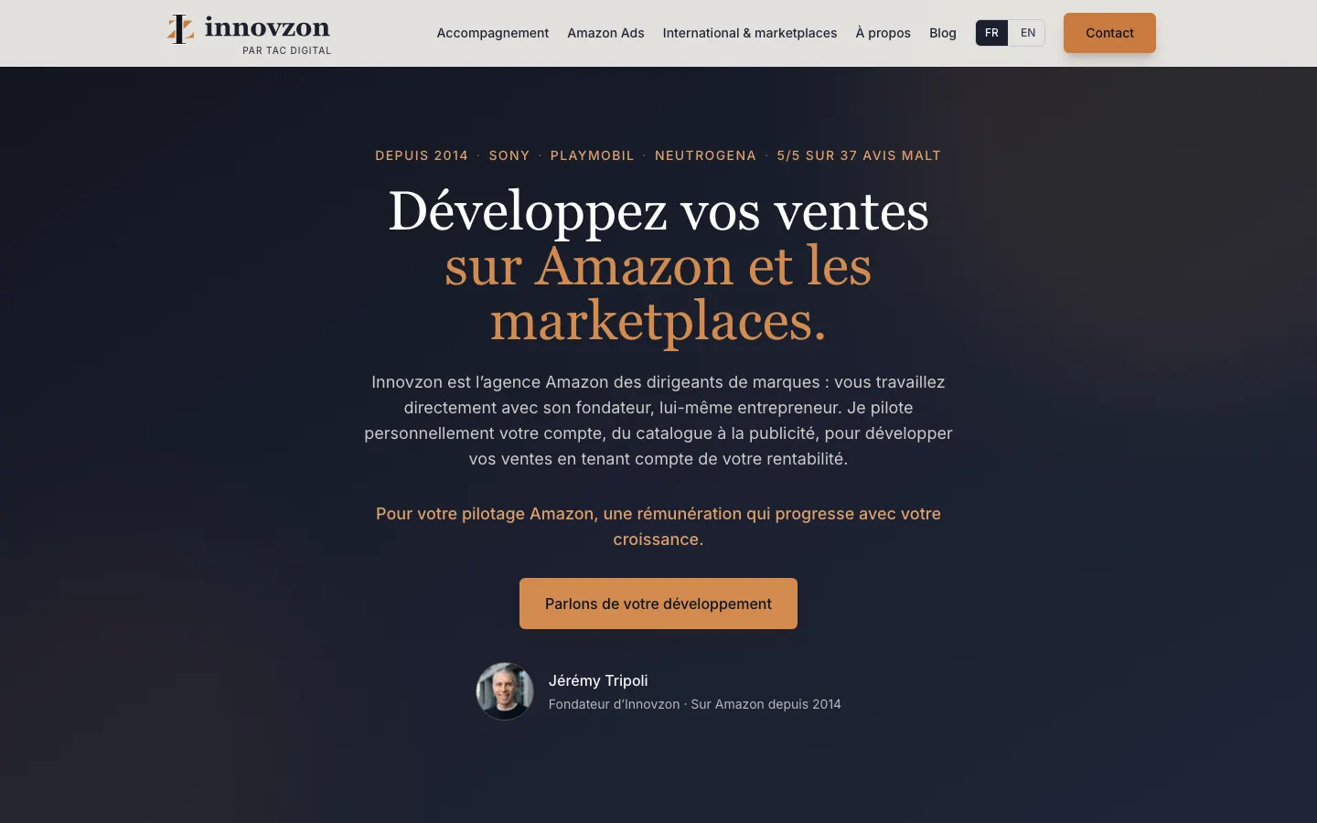 Amazon・マーケットプレイスコンサルタントJérémy TripoliのサイトInnovzonのトップページ