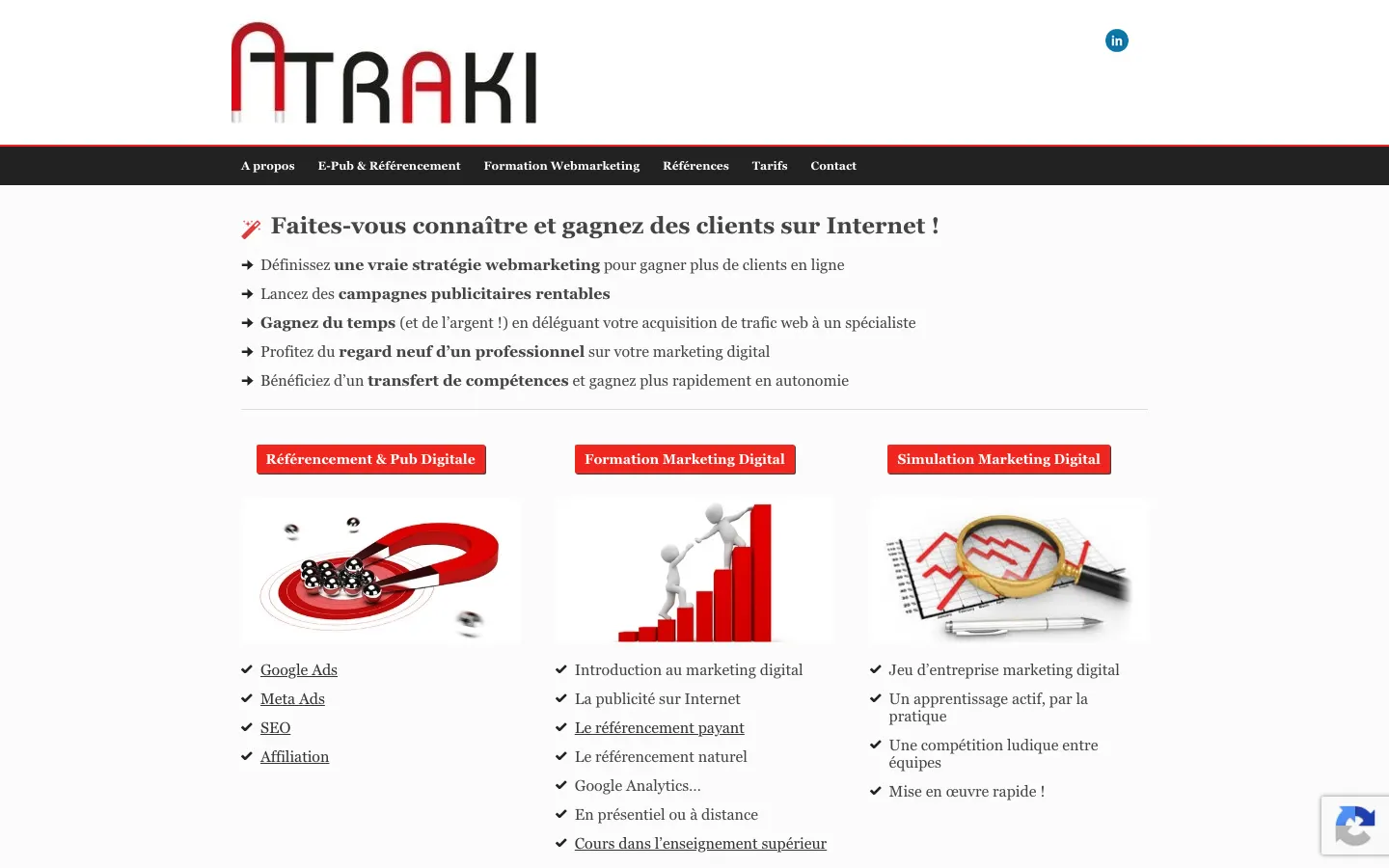 マルセイユのデジタルマーケティングとアフィリエイトのコンサルタント、Tristan SeullietのサイトAtrakiのトップページ