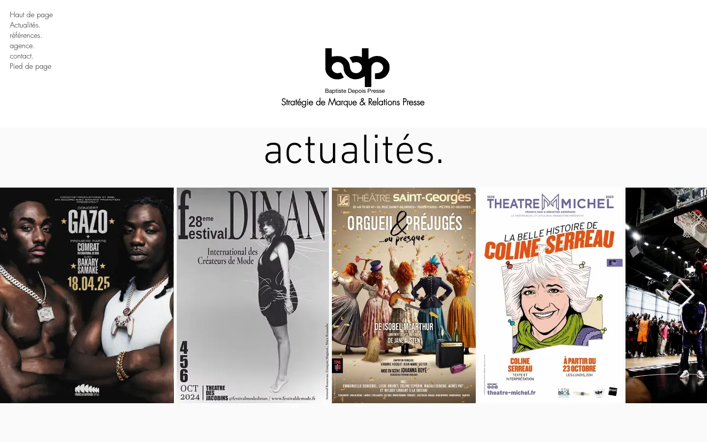 パリのスポーツ・ライフスタイル専門PR、Baptiste DepoisのサイトBDPのトップページ