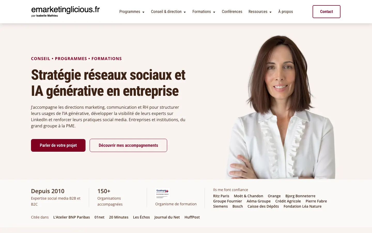 ソーシャルメディア戦略のコンサルタント兼トレーナーIsabelle MathieuのサイトEmarketingliciousのトップページ