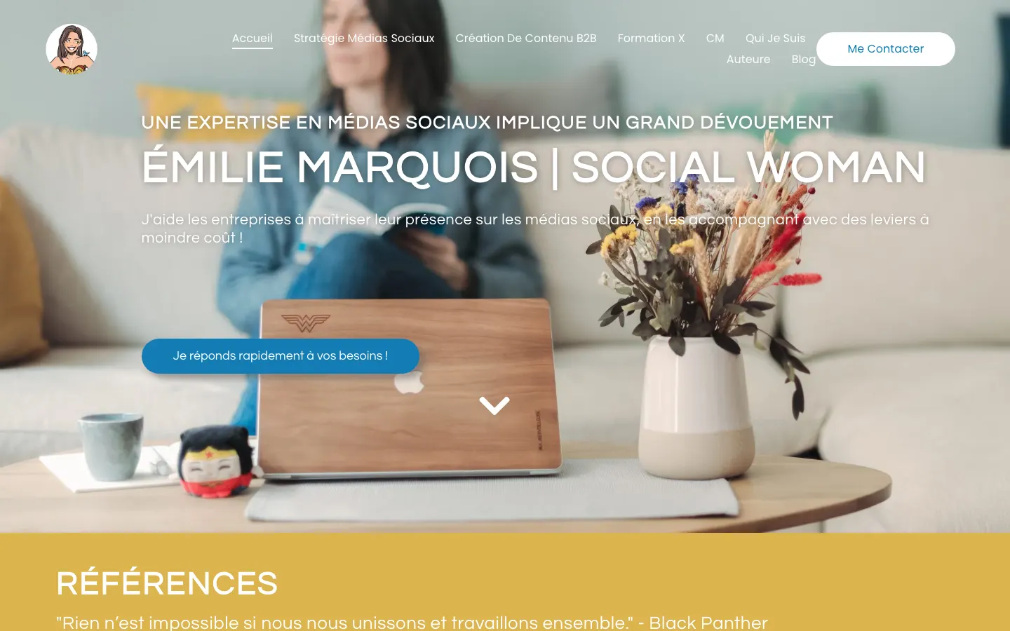 独立したソーシャルメディアのコンサルタント兼トレーナーÉmilie Marquoisのサイトのトップページ