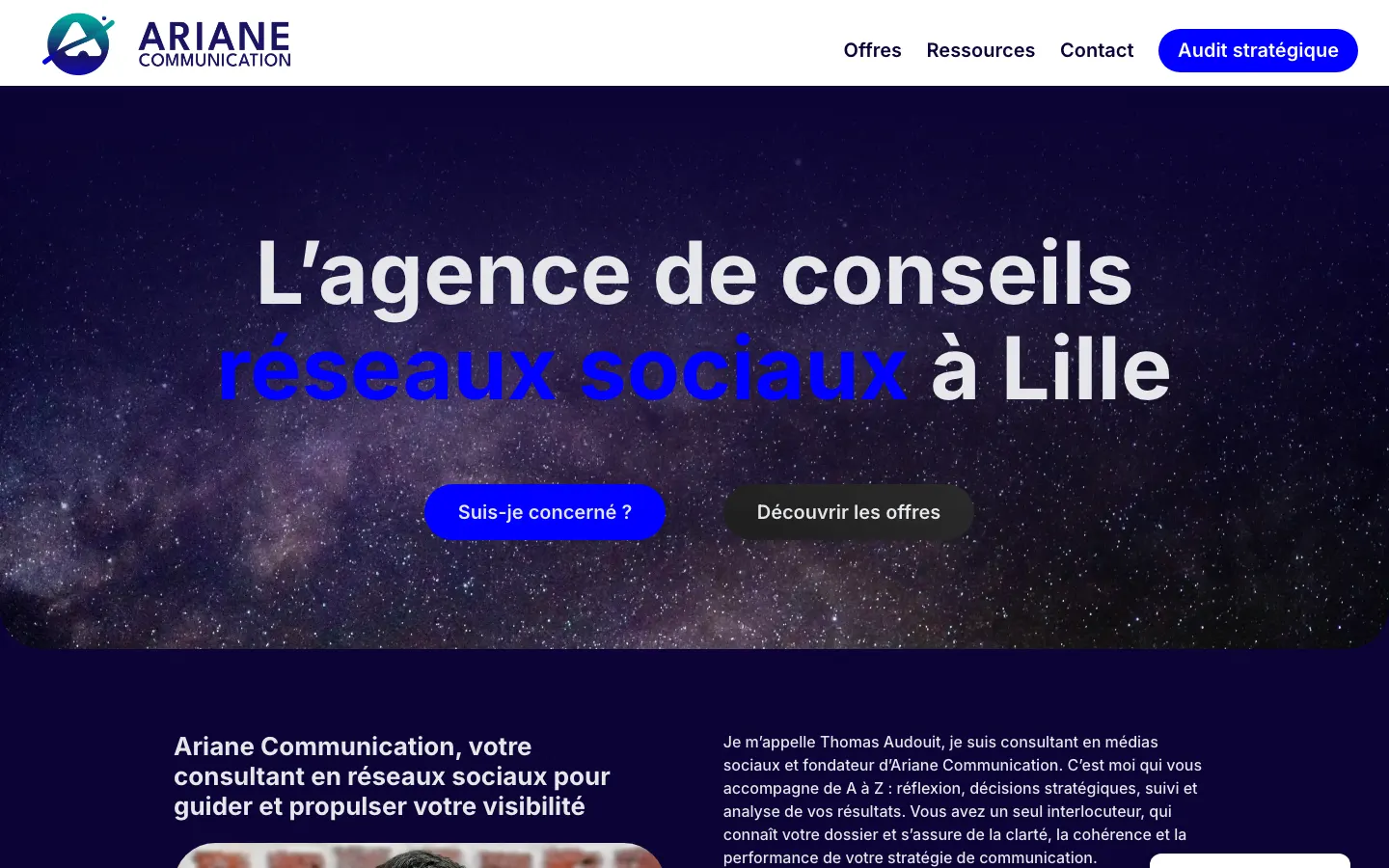 リールのSNSコンサルタントThomas AudouitのサイトAriane Communicationのトップページ