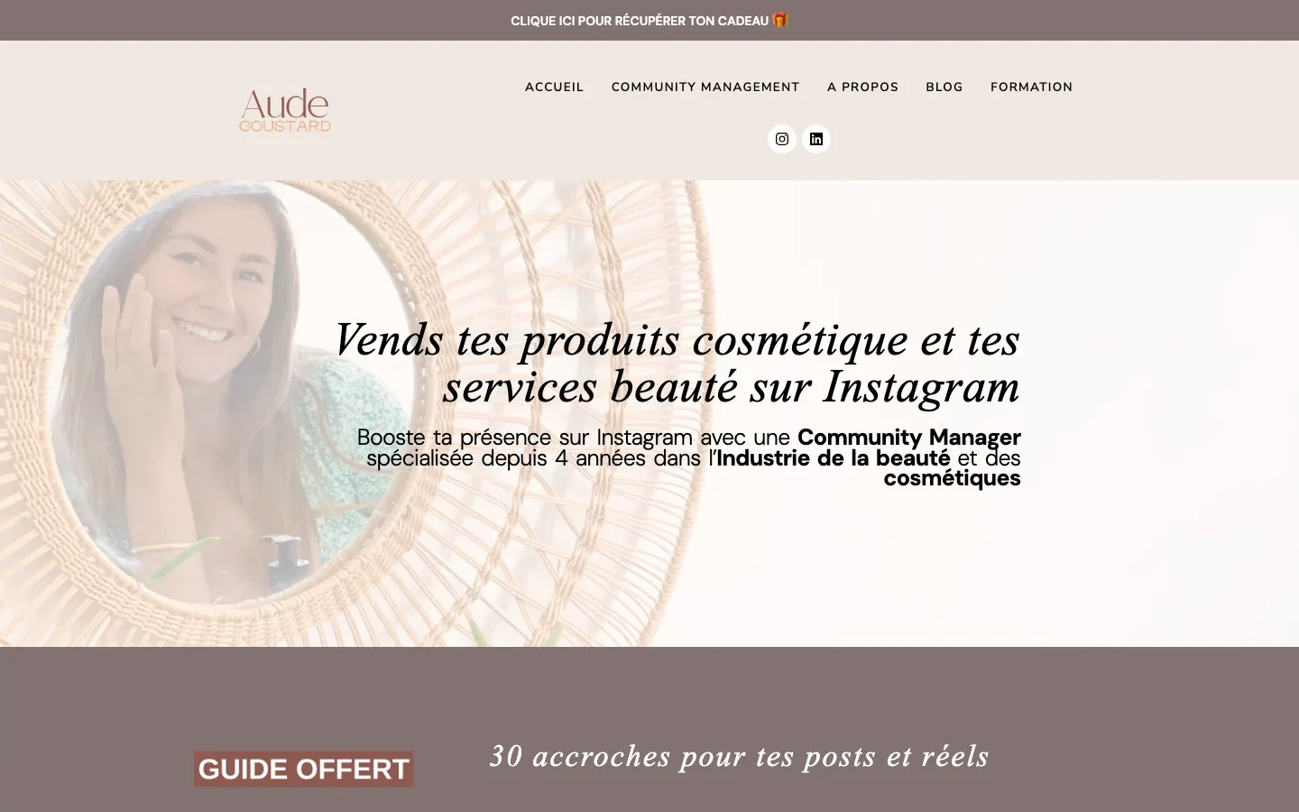 自然派化粧品ブランド専門のフリーランスのコミュニティマネージャーAude Goustardのサイトのトップページ