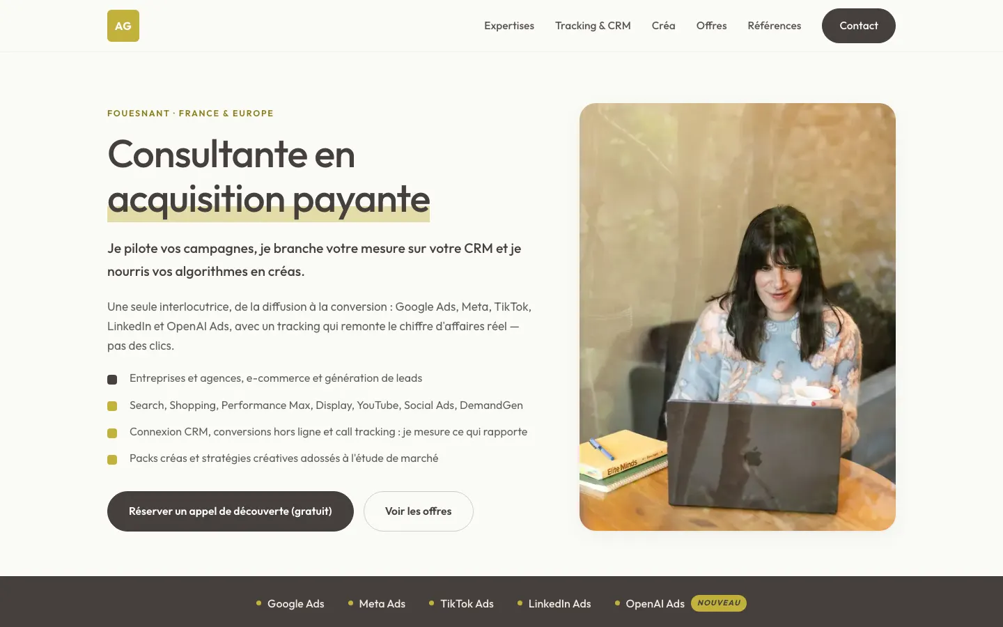 有料集客とトラッキングのコンサルタントAstrid Gaillardのサイトのトップページ