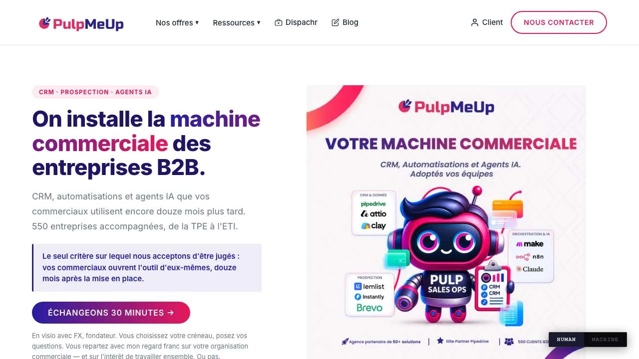 דף הבית של אתר סוכנות ה־CRM PulpMeUp