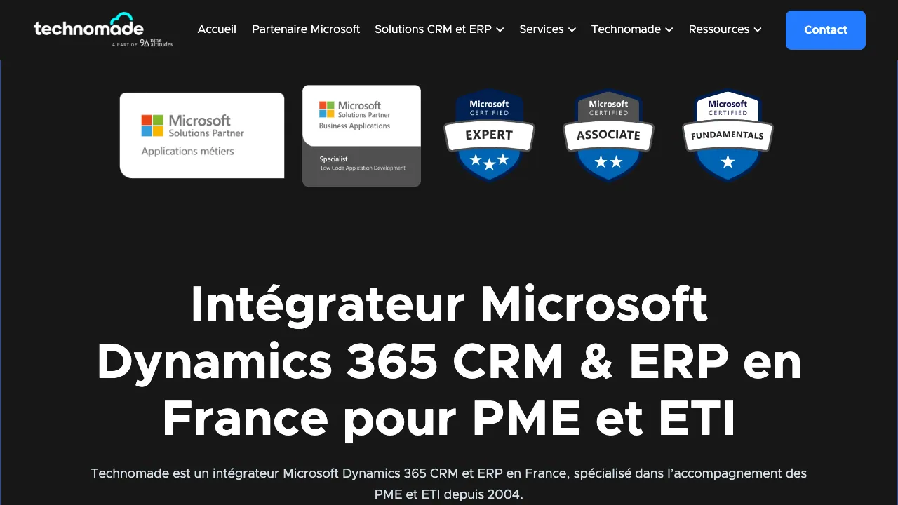 דף הבית של אתר המטמיעה של Dynamics 365 Technomade