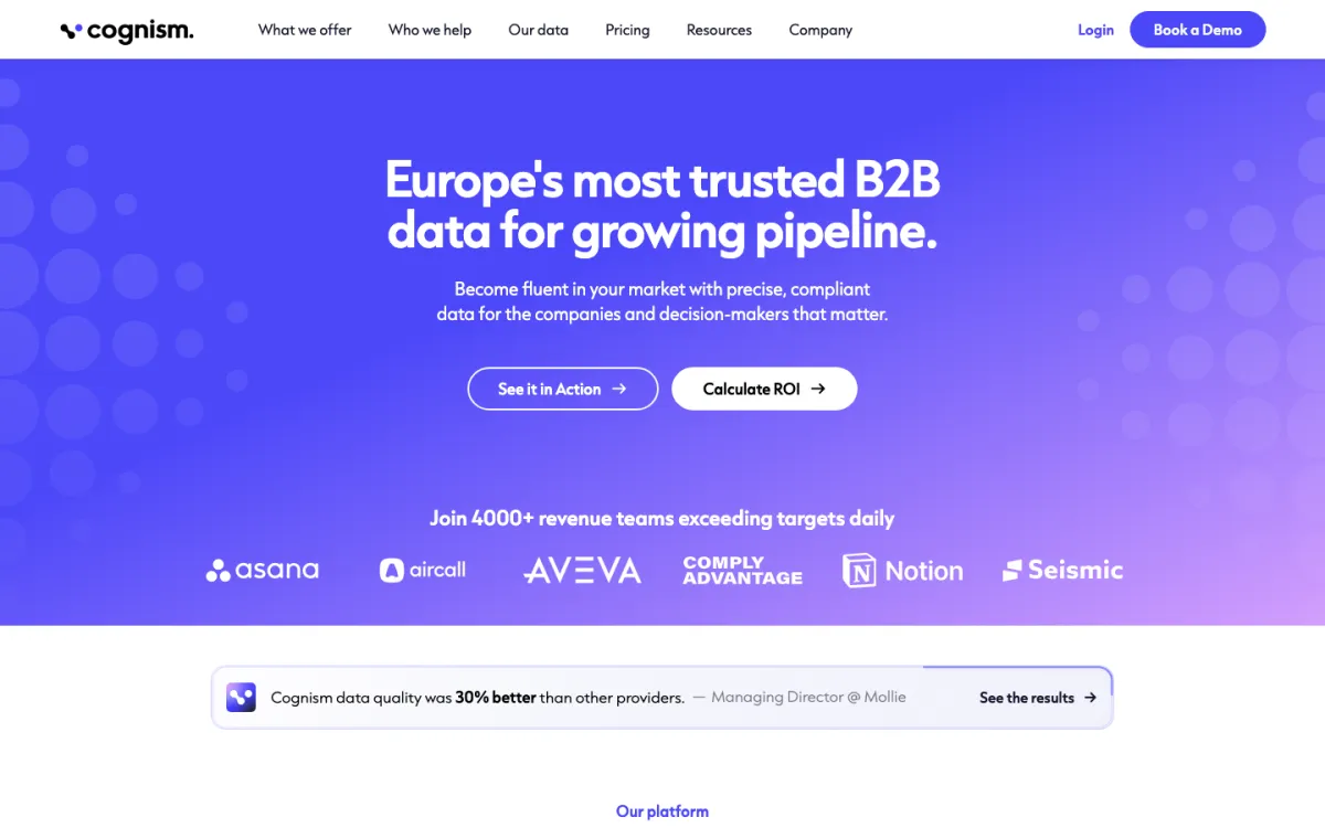 Homepage of Cognism, the B2B data provider with phone-verified mobiles for Europe