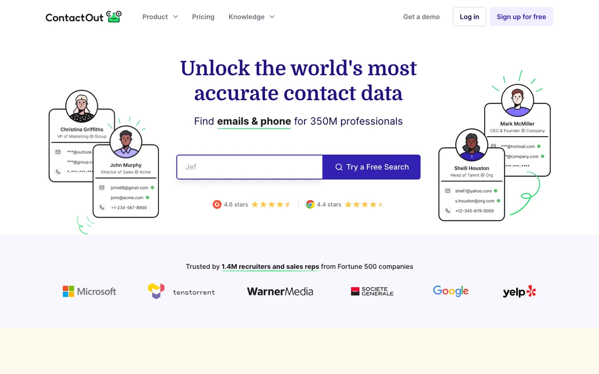 Homepage of ContactOut, the email and phone finder for professionals