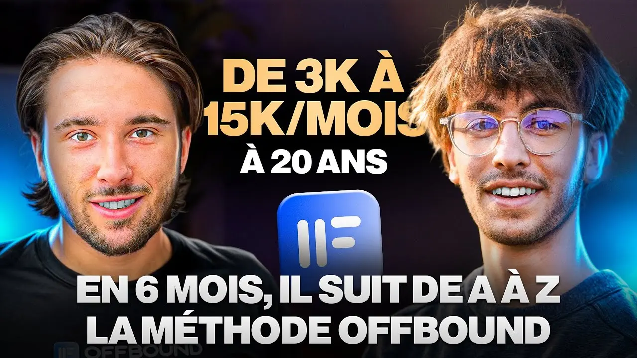 Vorschaubild des Videointerviews von Gaspard mit Valentin Thomy, betitelt « De 3K à 15K/mois à 20 ans, en 6 mois, il suit de A à Z la méthode Offbound » (Von 3K auf 15K pro Monat mit 20, in 6 Monaten, er folgt der Offbound-Methode von A bis Z)