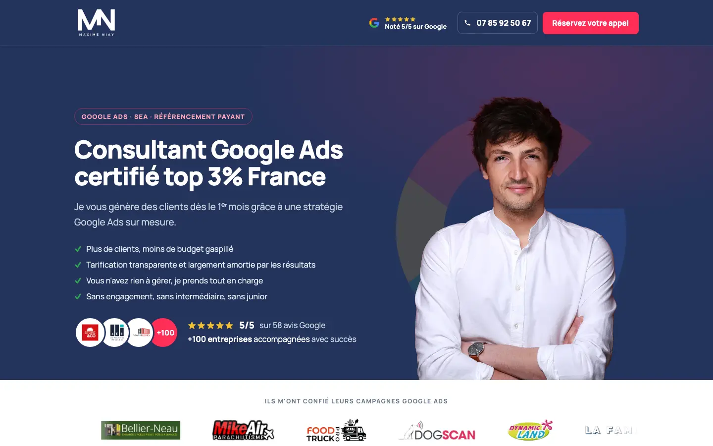 Homepage of the website of Maxime Niay, certified Google Ads consultant