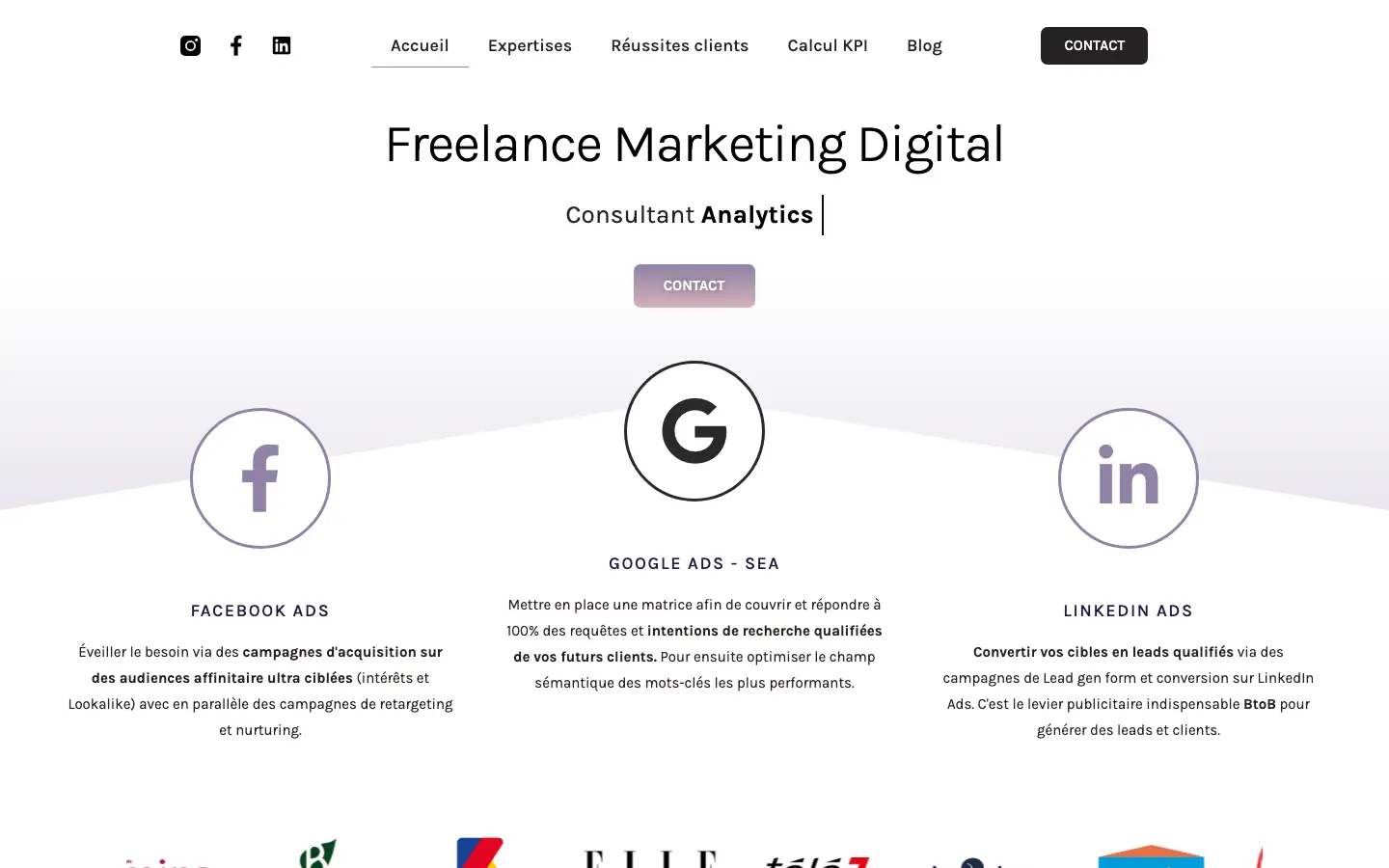 Homepage of the website of Antoine Pageau, freelance digital marketing consultant in Lille