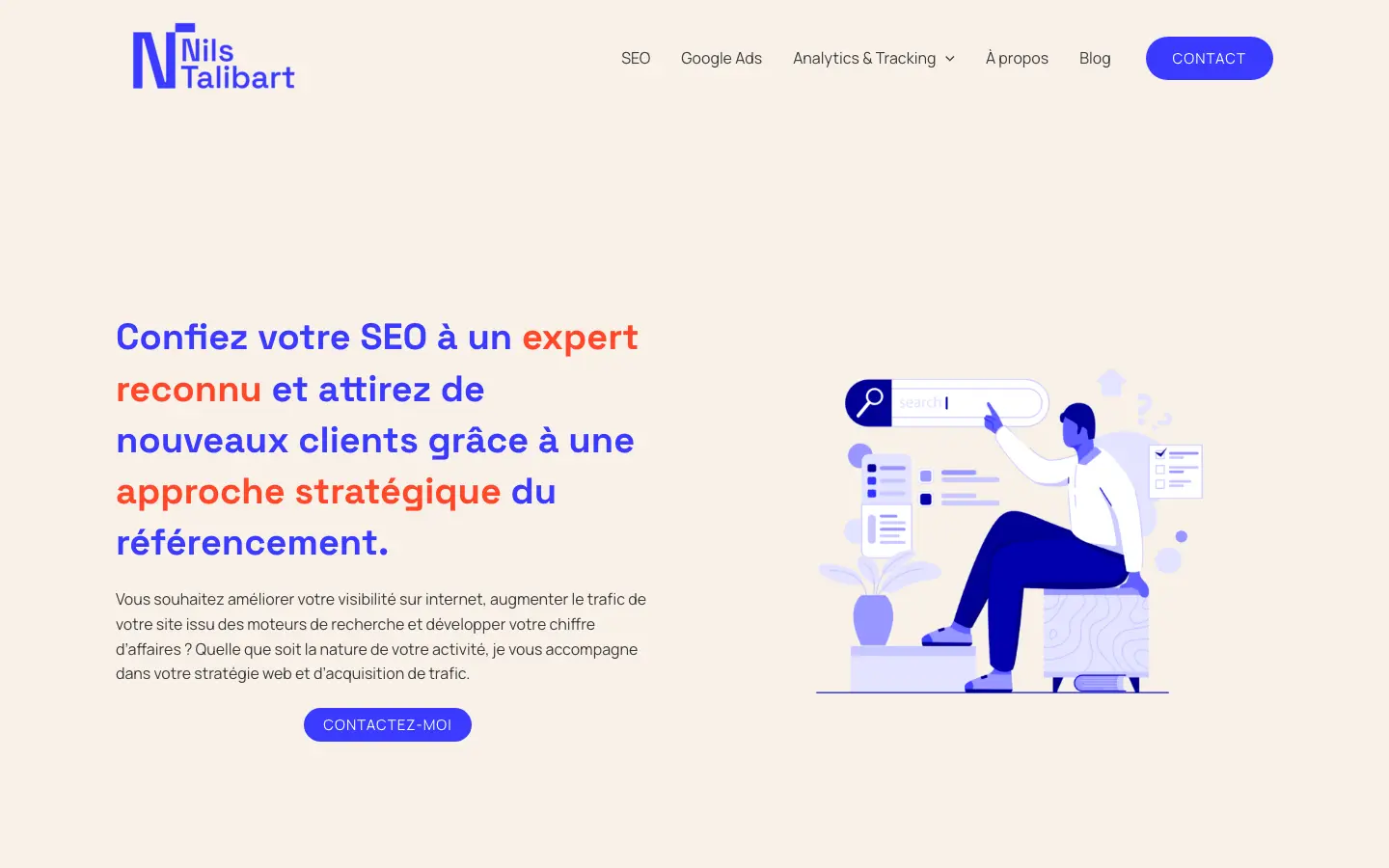 Home page of the site of Nils Talibart, freelance SEO consultant in Rennes