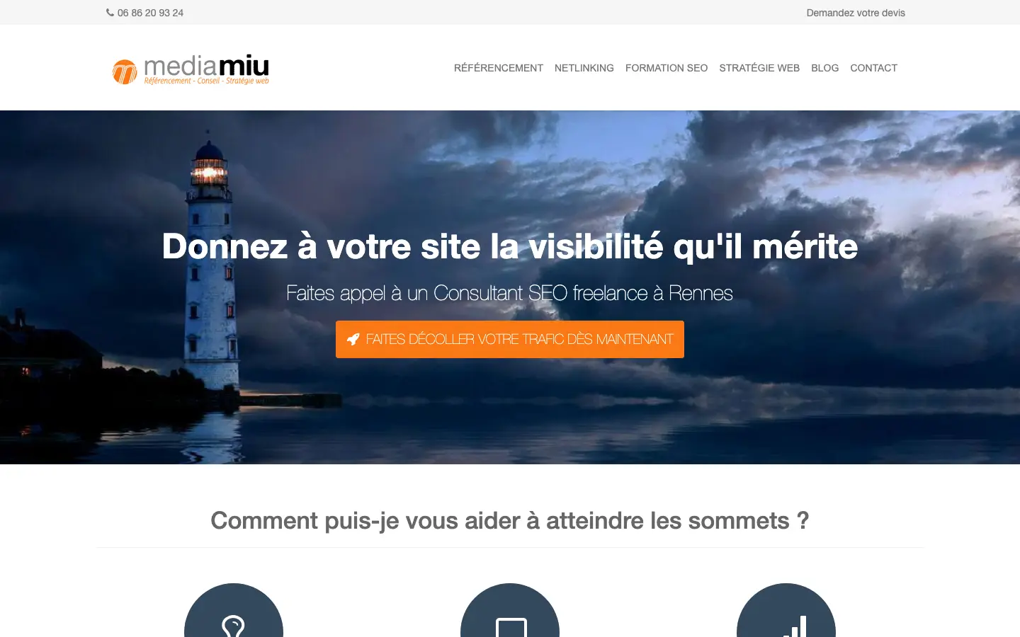 Home page of MediaMiu, the site of Arnaud Yhuel, freelance SEO consultant in Rennes